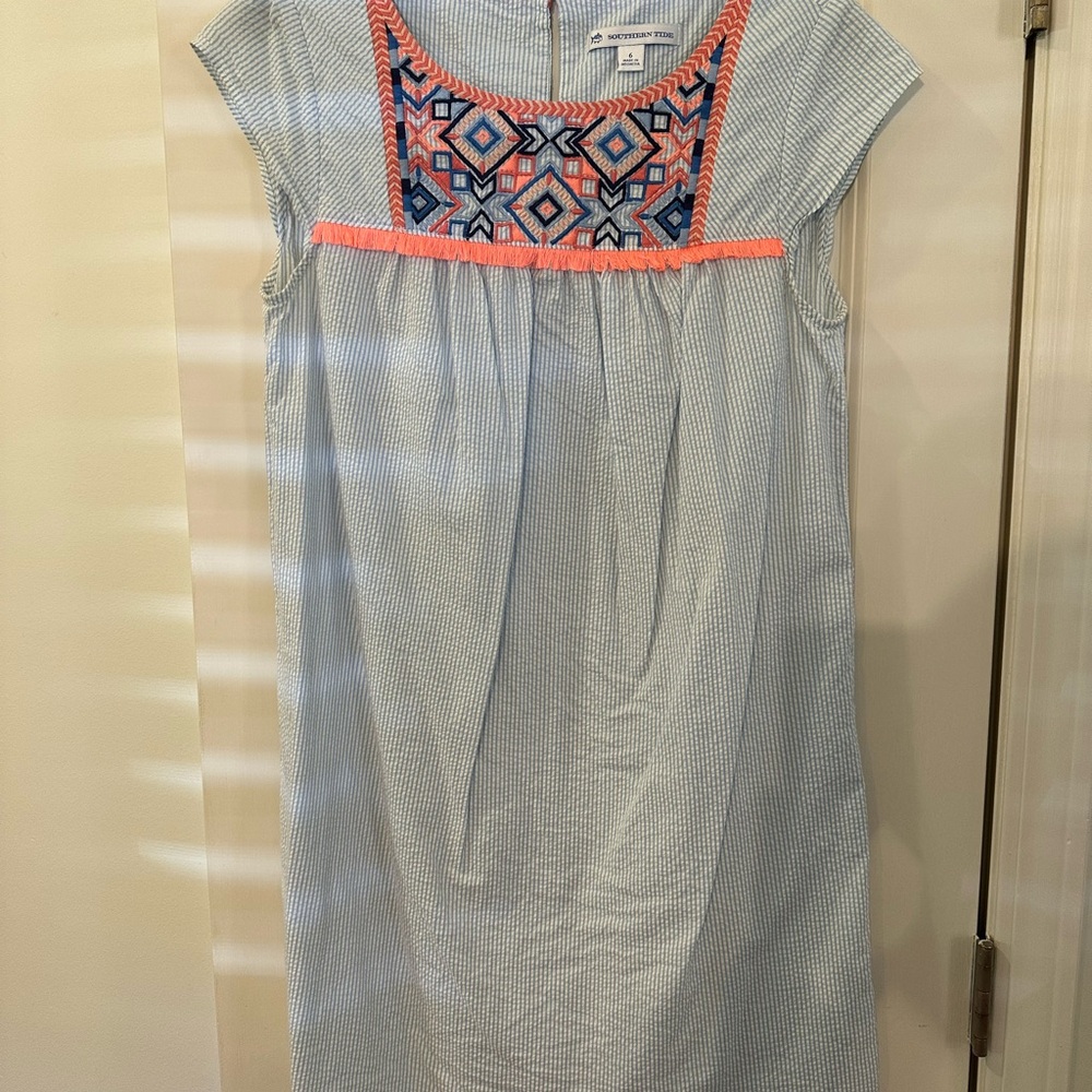 Southern Tide Blue and Pink Embroidered Dress